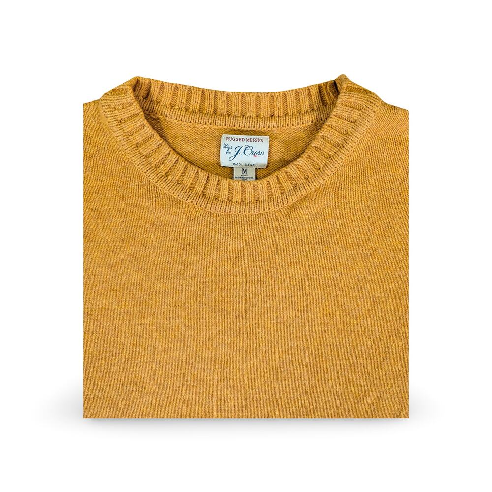 J Crew Rugged Merino Sweater Mens Medium Mustard Gold Wool Blend - Picture 4 of 7